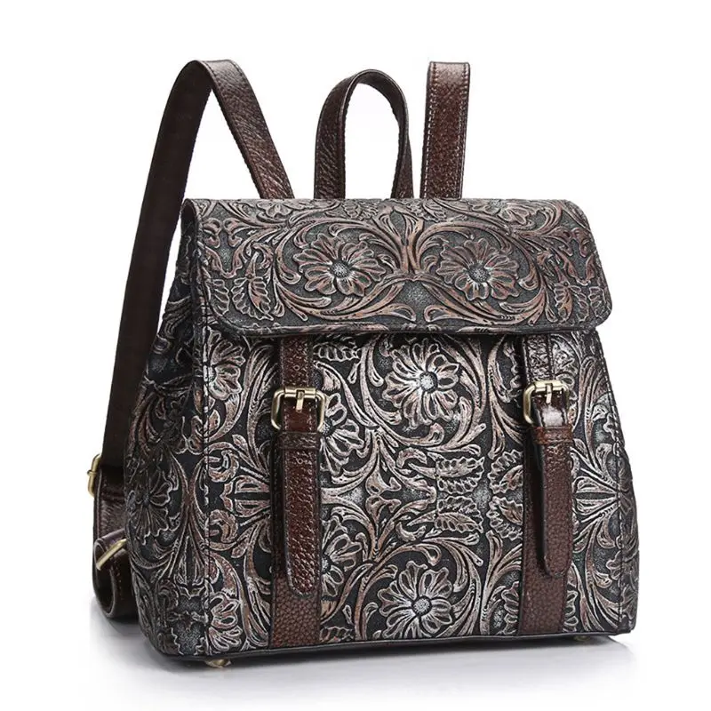 

2019 Newest Women Genuine Leather School Backpack Travel Embossed Daypack Rucksack Shoulder Bag