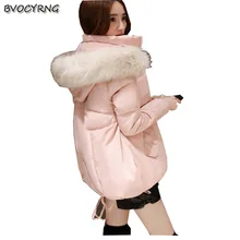 2017Winter Loose Fashion Women Eiderdown Cotton Jacket Coat Standing Collar Hooded High-end Jacket Thickening Warm Slim CoatQ500