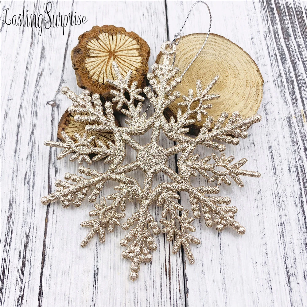 

Plastic Christmas Glitter Snowflake Ornaments Christmas Tree Decoration Set of 6pcs 10.5cm String Hanger for Decorating Crafting
