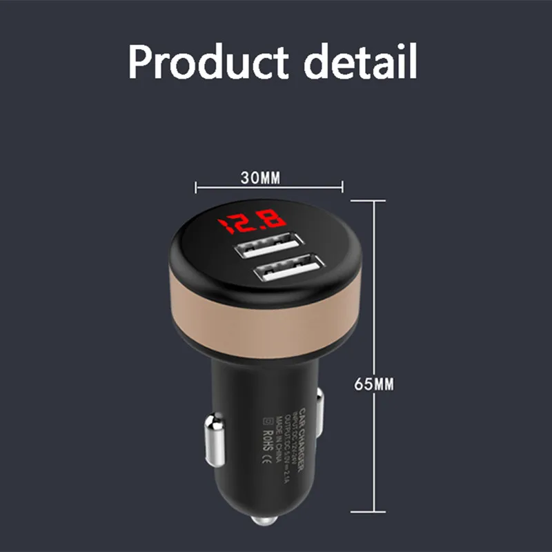 Мобильный телефон Зарядное устройство Dual USB Автомобильное переходник для зарядного устройства 2.1A цифровой светодио дный Напряжение/ток Дисплей авто автомобиль из металла Зарядное устройство для Xiaomi