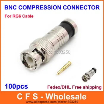 

BNC Connector Male Compression Coax RG59 CCTV Cable Connectors BNC Insulation Connector DHL Free shipping 100pcs