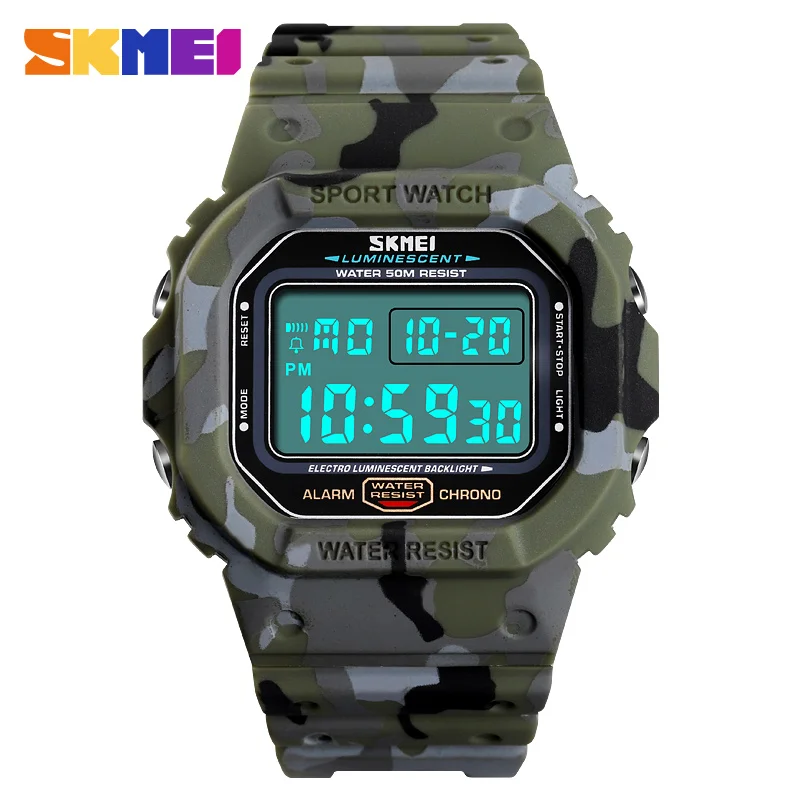 

Rectangle Digital Sport Watch for Men Cowboy Camouflage Military 50m Waterproof Wrist Watches Date Chronograph Alarm Wristwatch