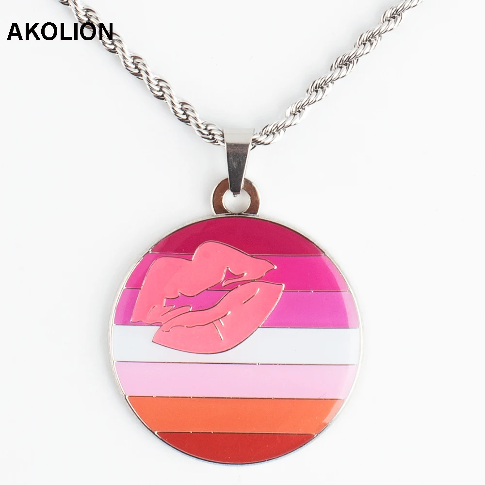 

Lipstick Lesbian Pride Necklace Transgender Bisexual Lipstick Lesbian Genderqueer Straight Necklace