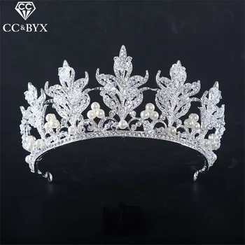 

CC tiaras crowns hairbands leaf design luxury crystal pearl beads wedding hair accessories for bride handmade jewelry gift HG802