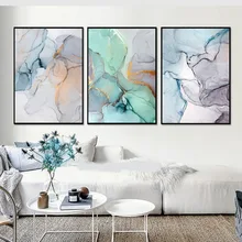 Abstract Modern Nordic Poster Green Marbled Road Wall Art Canvas Painting Picture Posters Wall Pictures For Living Room Unframed