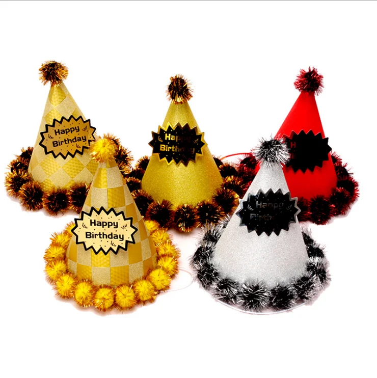 New Party Hat Adult Kindergarten Paper Furry Gold Silk Pearlescent Year-old Ball Cap | Дом и сад