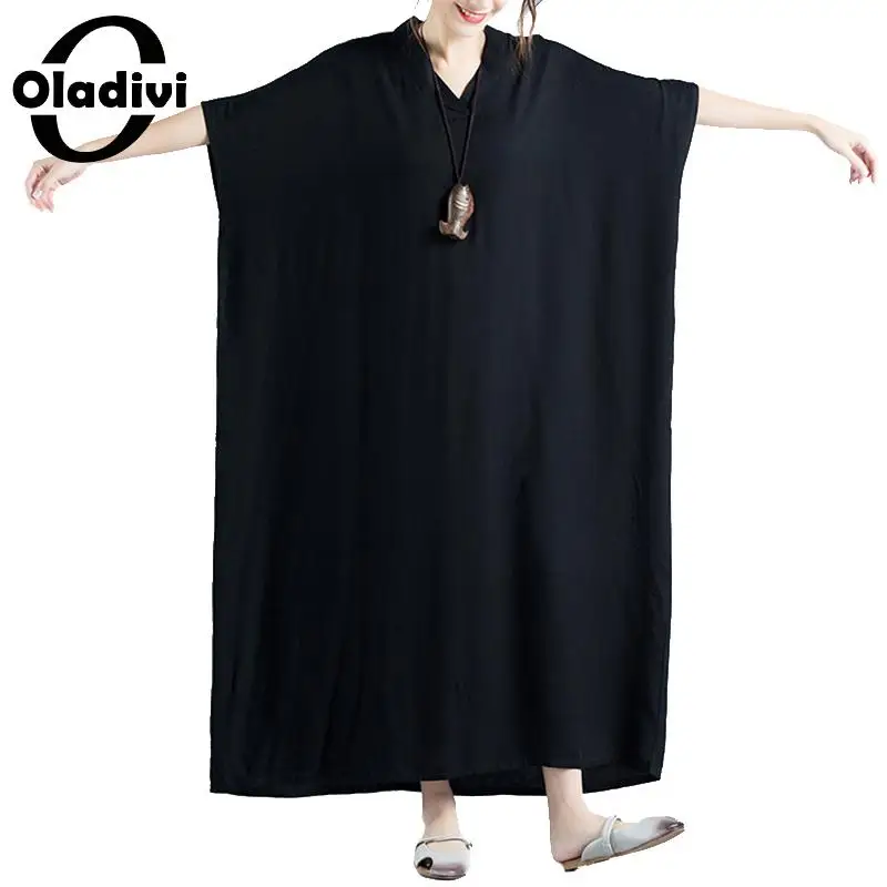 

Oladivi Oversized Plus Size Women Casual Loose Summer Solid Dress Boheman Beach Wear Maxi Long Dresses Female Tunic Vestidios