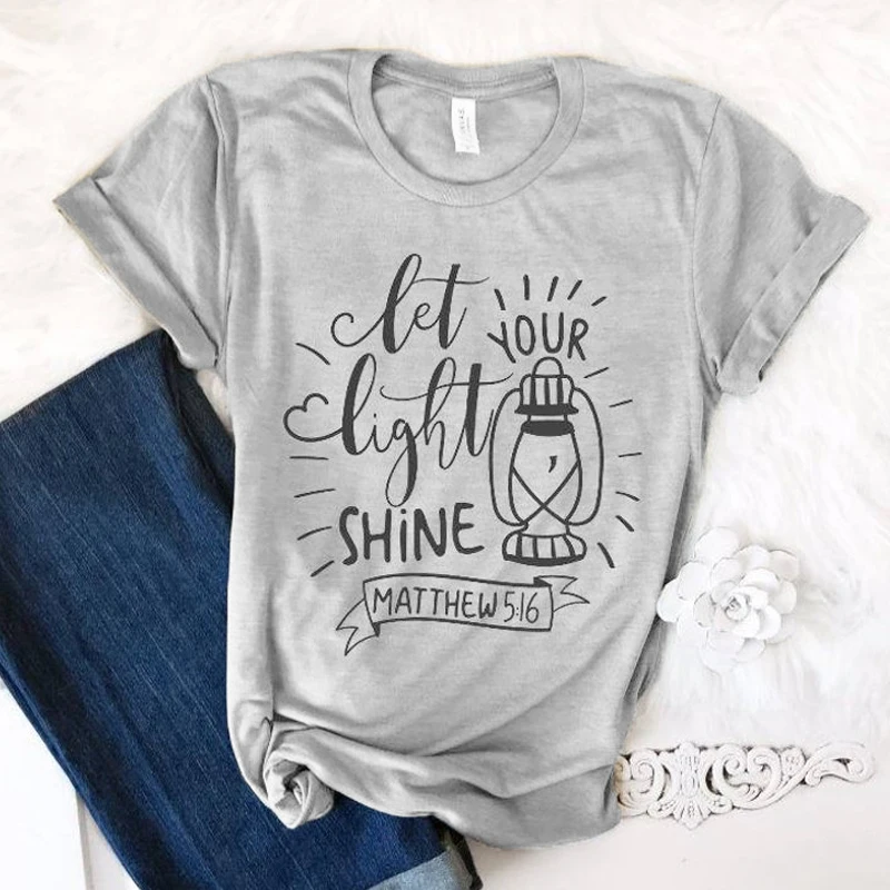 

Let Your Light Shine Christian T-shirt Summer Inspirational Bible Verses Statement Tshirt Women Aesthetic Graphic Church Tee Top