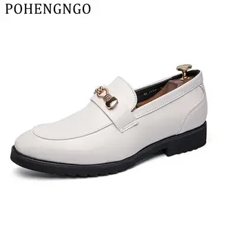 

Ltalian Luxury Style Men's Office Dress Shoes Oxford Patent Leather Pointed Toe Slip on White Men's business Wedding Flats Shoes