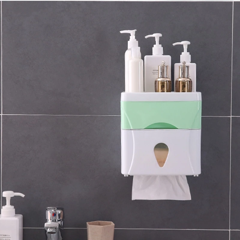 Billige Bad Wasserdicht Tissue Box Kunststoff Bad Wc Papier Halter Wand Montiert Papier Lagerung Box Doppel Schicht Dispenser