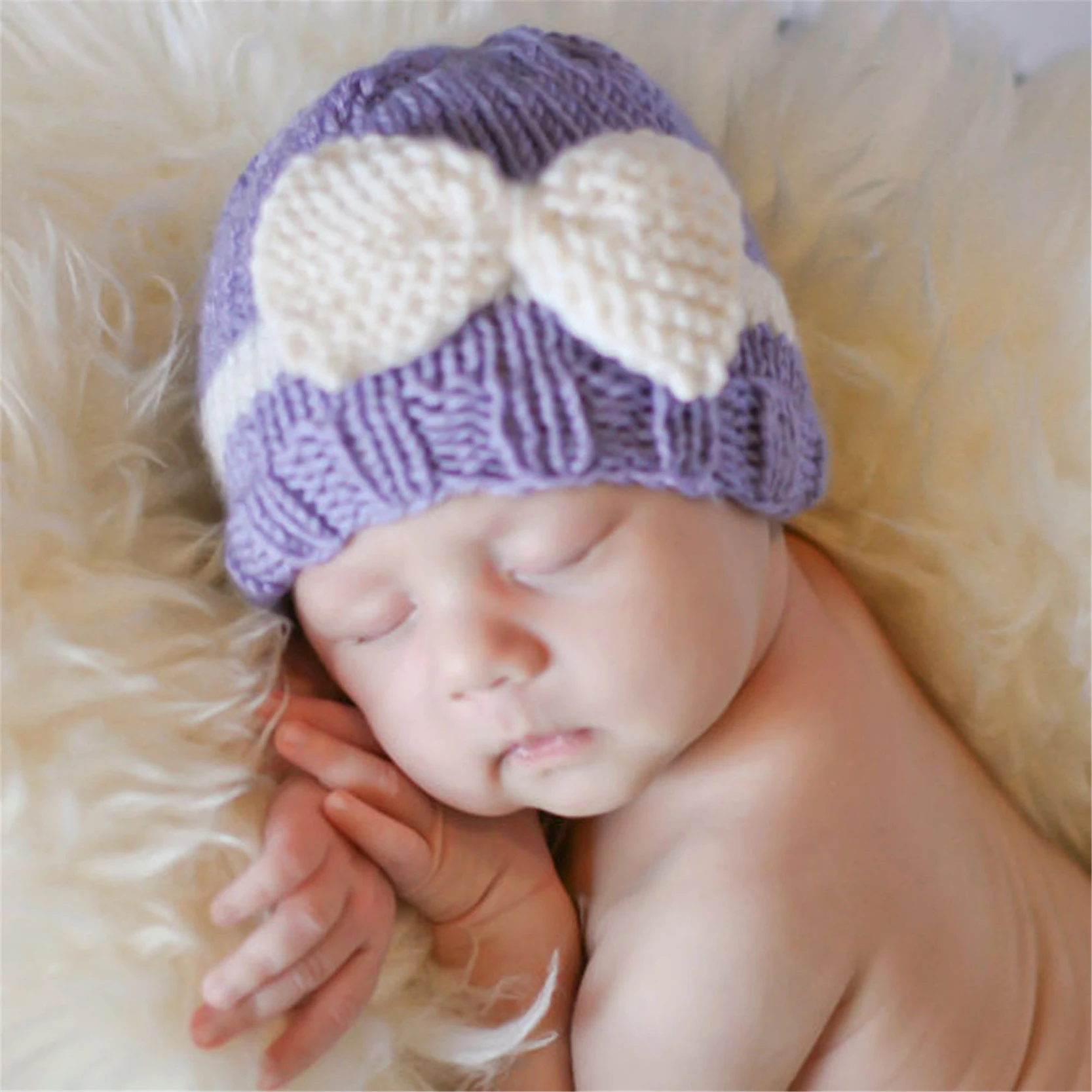 2017 New Cute Newborn Baby Knitting Hat Bow Knot Cap Infant Girl Winter Warm Beanie 6 colorsin