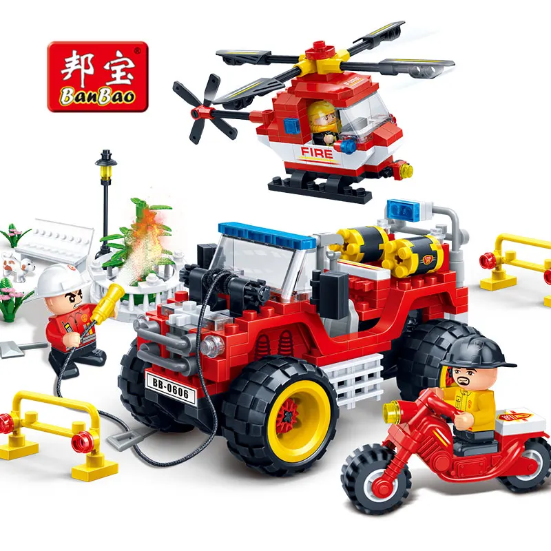

BanBao 7113 Fire Engine Outfire Helicopter Firefighters Educational Building Blocks Model Toy Bricks For Children Kids Friend