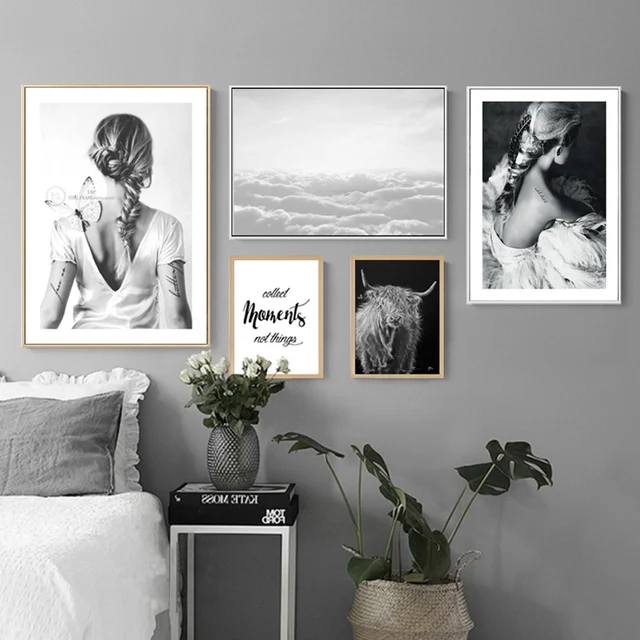 Modern fashion canvas black white posters prints nordic art women decoration for living room interior no Modern fashion canvas black white posters prints nordic art women decoration for living room interior no