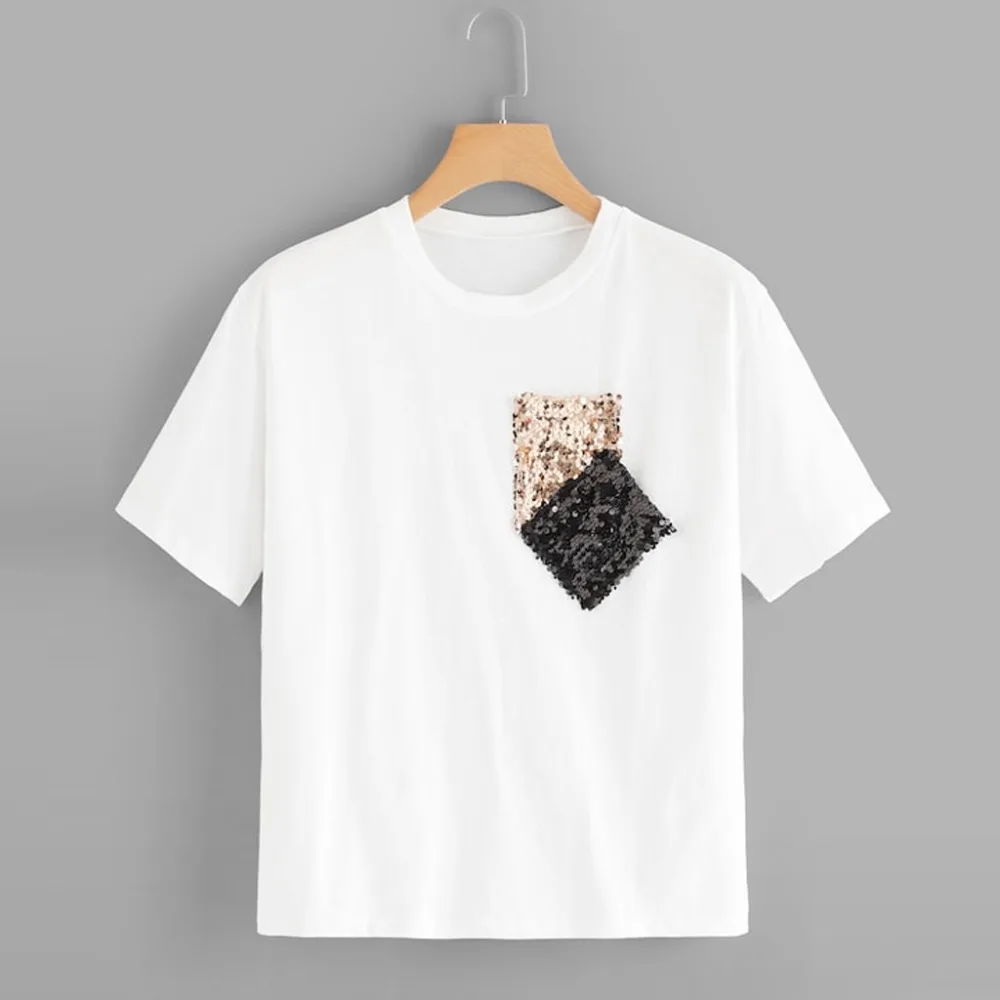Contrast Sequin Pocket Womens T Shirt 