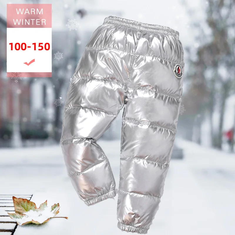 

Newly child boys girls light White duck down waterproof windproof pants children's 2-10 kids winter clothing warm thick trousers