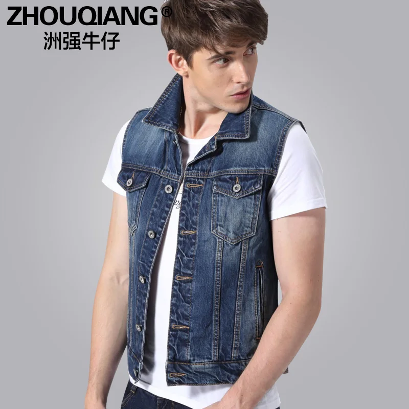 2018 New Style Men's denim vest men's spring cotton slim jacket vests