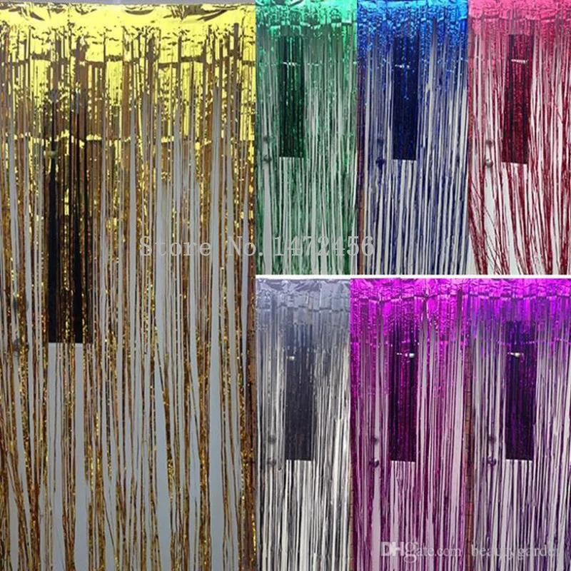 

Wedding Party Backdrop Tinsel Curtain 1m * 1m Hanging Stripes Pub House Portiere Door Curtain Stage Background 1M