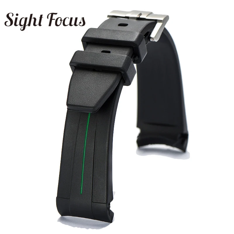 Curved 20mm 21mm Watch Strap for Rolex Black Water Ghost Rubber Watchband Submariner GMT Strap Male Bracelets Relogio Masculino