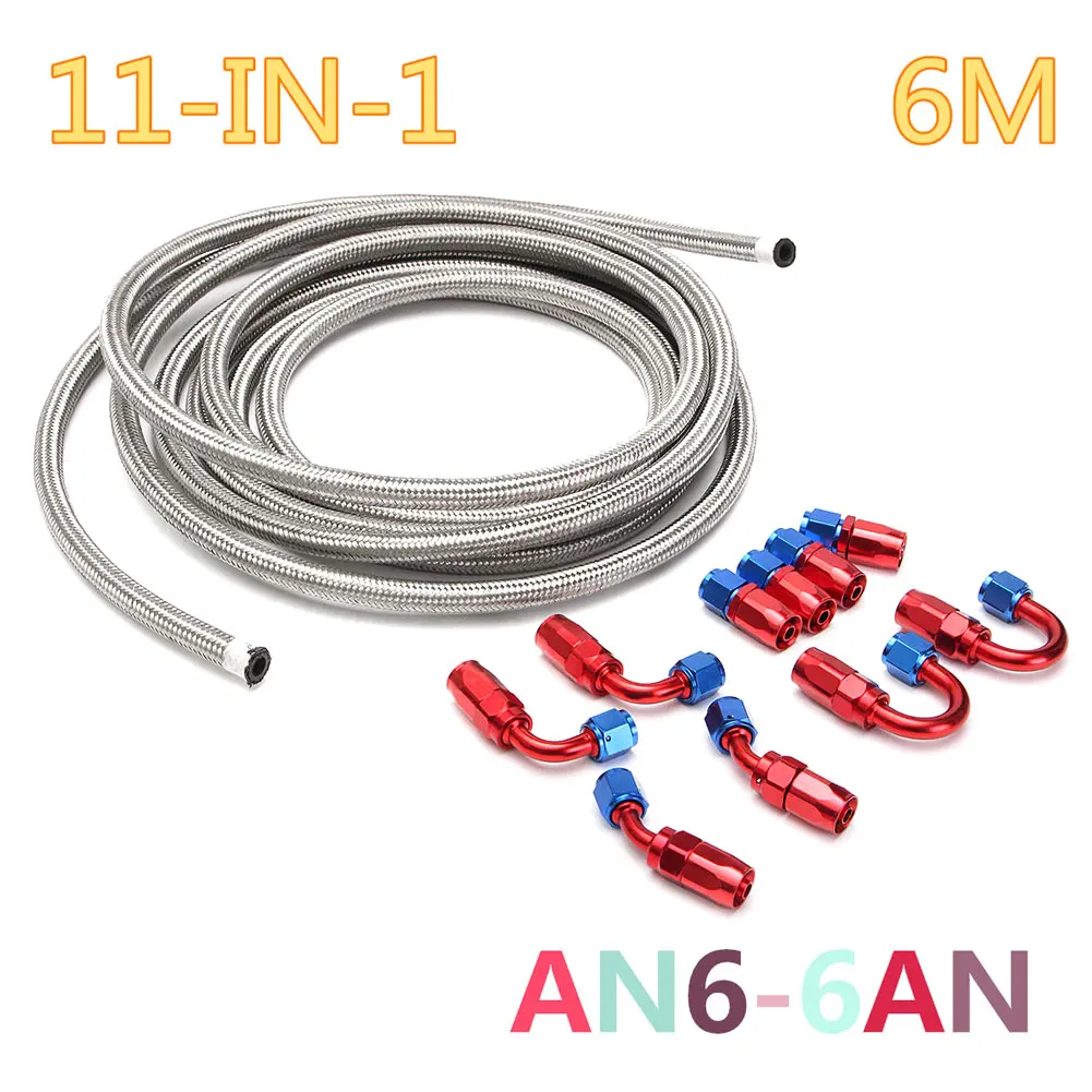 

11 Pcs/set AN6 6AN 6m Stainless Steel Braided Oil Fuel Line Fitting Hose End Adapte _WK