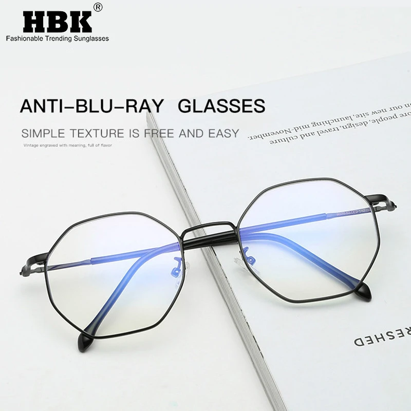HBK Anti Blue Rays Hexagon Glasses Polygonal Optical Glasses Protective Eye Protection Retro Eyewear Frame PG0016