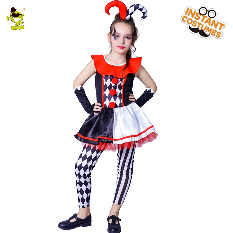 New Evil Jester Costumes Girls Scary Clown Killer Role Play Outfit