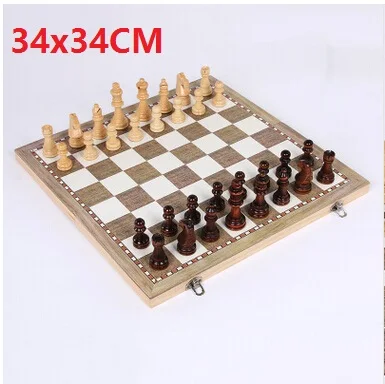 3 в 1 Функция Высокое качество Деревянные международные Шахматные шашки набор настольная игра складной портативный подарок для детей Лидер продаж - Цвет: 34X34CM  W3418