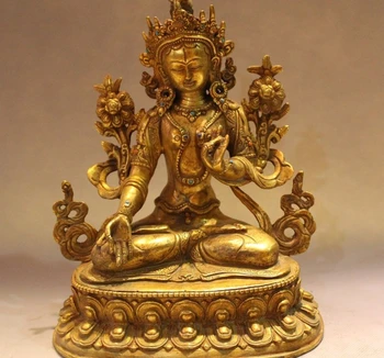 

9" Tibet Bronze lotus flower White TaRa Kwan-Yin Guan Yin Buddha Statue