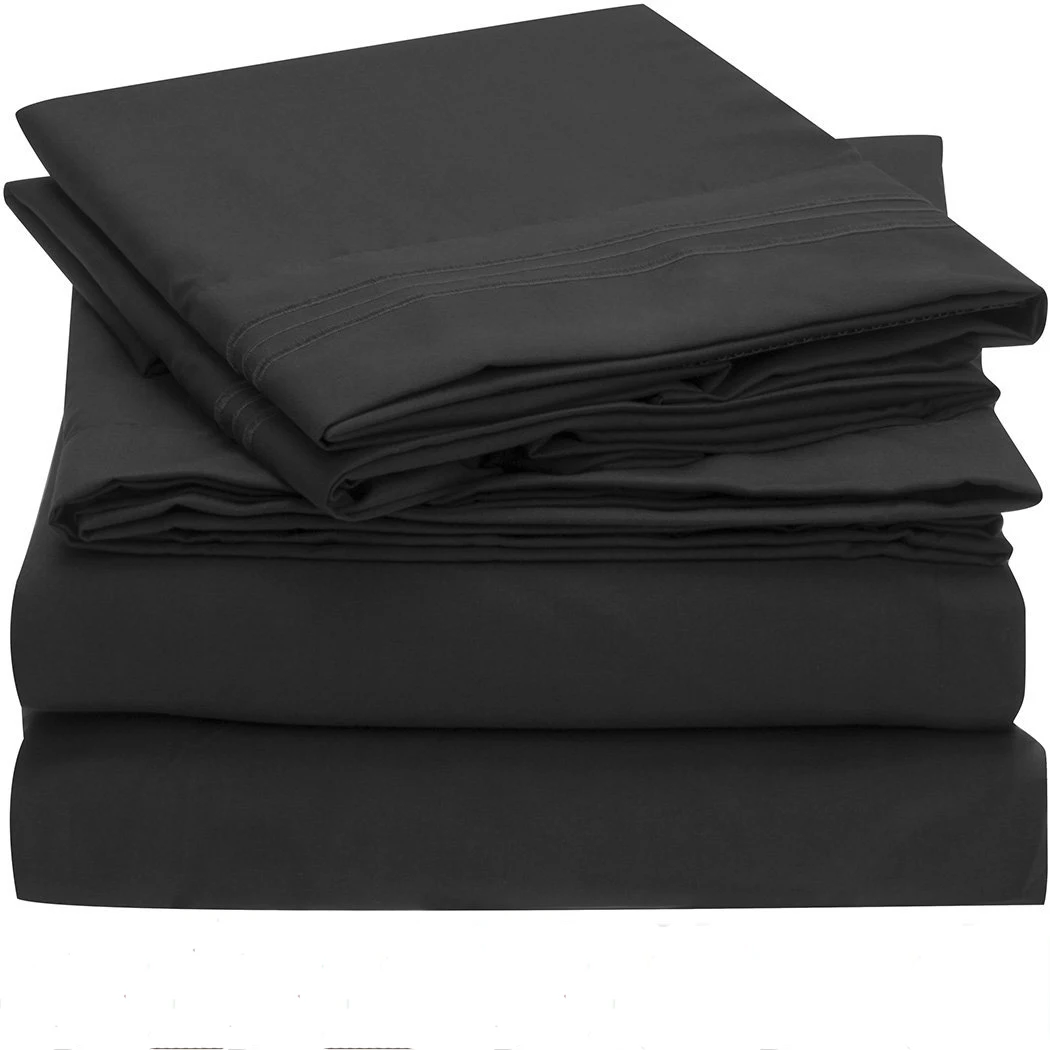

Bedding Set Fitted sheet Flat sheet Pillowcase 3/4pcs US Size Solid Twin Full Queen King California King Bed sheet Set black