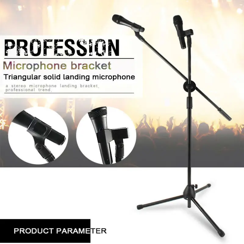 

JIY Floor-standing Tripod Foldable Microphone Stand Holder Adjustable Desktop Clip Shock Mount Mic Stand For Recording studio MV