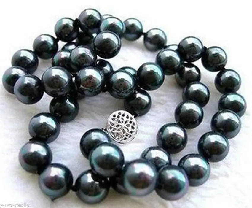 

Hot sale new Style >>>>>Pretty Handmade 10mm black south sea shell pearl necklace 18" AAA