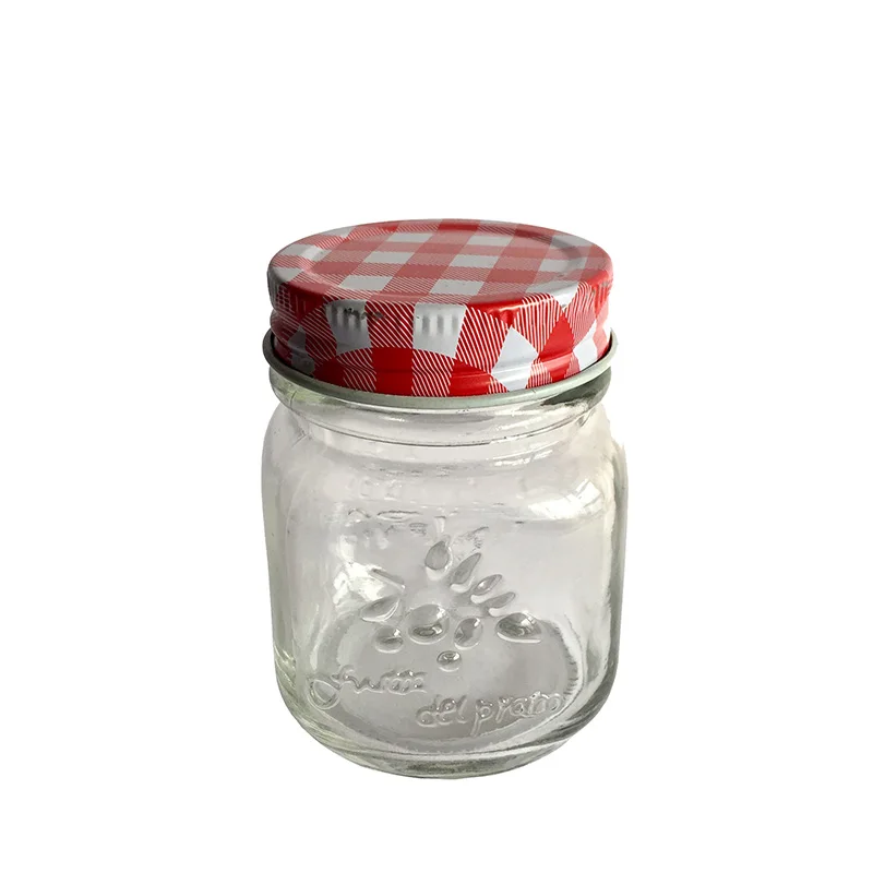 

NEW! 5OZ 150ML Glass Mason Jam Jars with Red Checked lids,Pack of 6PCS
