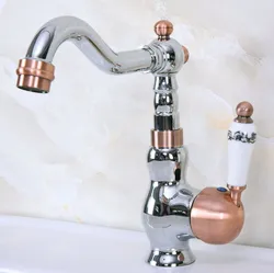 Polished Chrome Red Copper Brass Swivel Spout Single Ceramic Handle Kitchen/Bar Bathroom Sink Faucet Hot&Cold Mixer Tap anf912