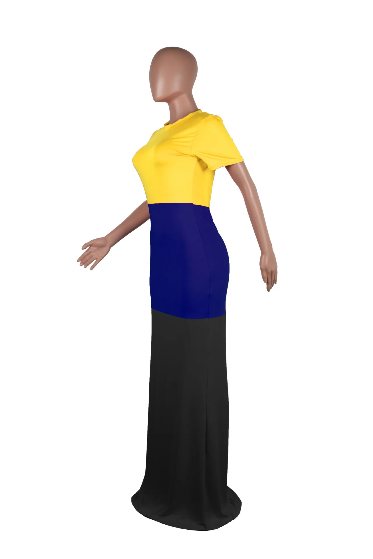 Контрастный цвет, комбинированное сексуальное платье русалки, женское летнее платье с О-образным вырезом и коротким рукавом, макси Vestidos, Повседневное платье с высокой талией размера плюс, женское платье