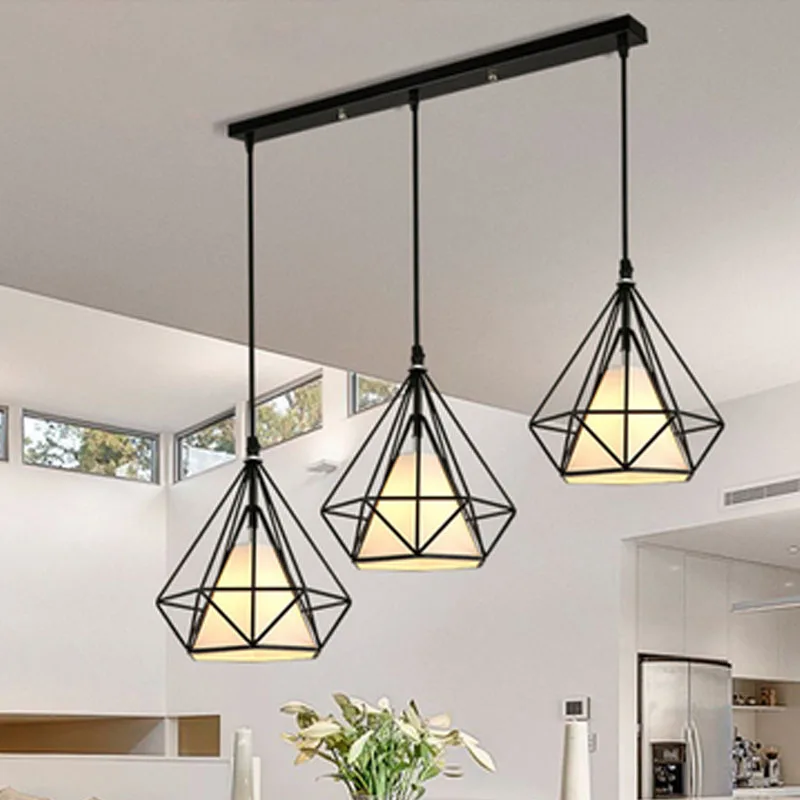 Billig 1 set 100cm lange basis 4 köpfe anhänger lichter für wohnzimmer restaurant gang diamant Eisen käfig kunst anhänger lampe