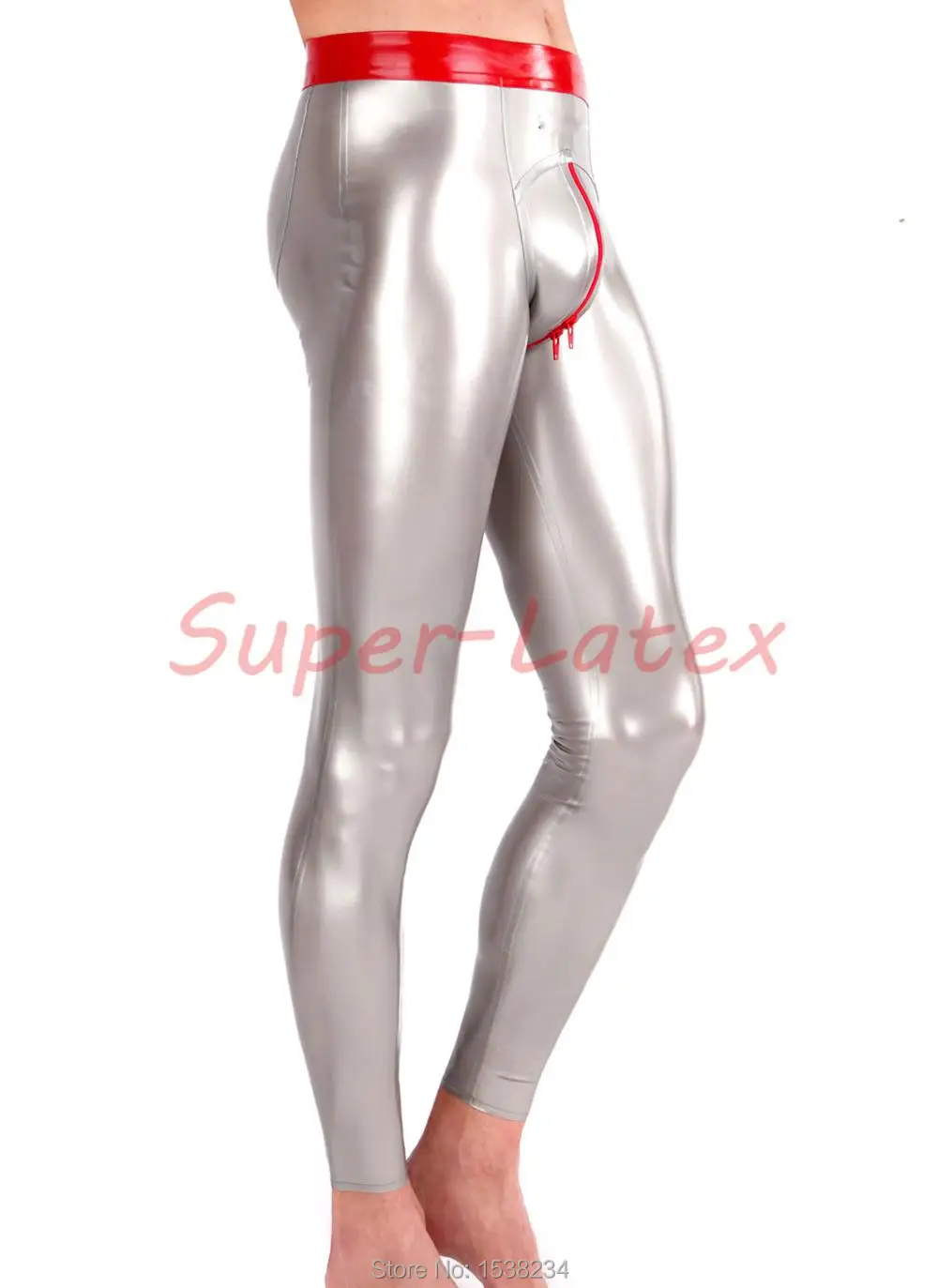 Latex Leggings Men Skinny Latex Trousers Crotch Zip With Trims 3D hips cut