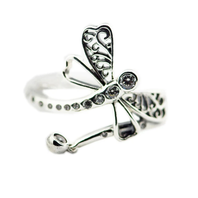 Pure 925 Sterling Silver Dreamy Dragonfly Rings for Women Clear CZ Ring