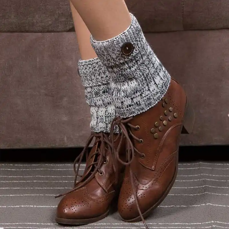 New Womens Knitting Leg Warmers Buttons Boot Socks Short Boot
