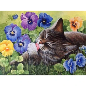 

Cat Pet Animal Diamond Painting Floral Flower Summer Style Decoraitve Large DIY Painting Diamond Scenery Wallpaper 5d Hobby a567