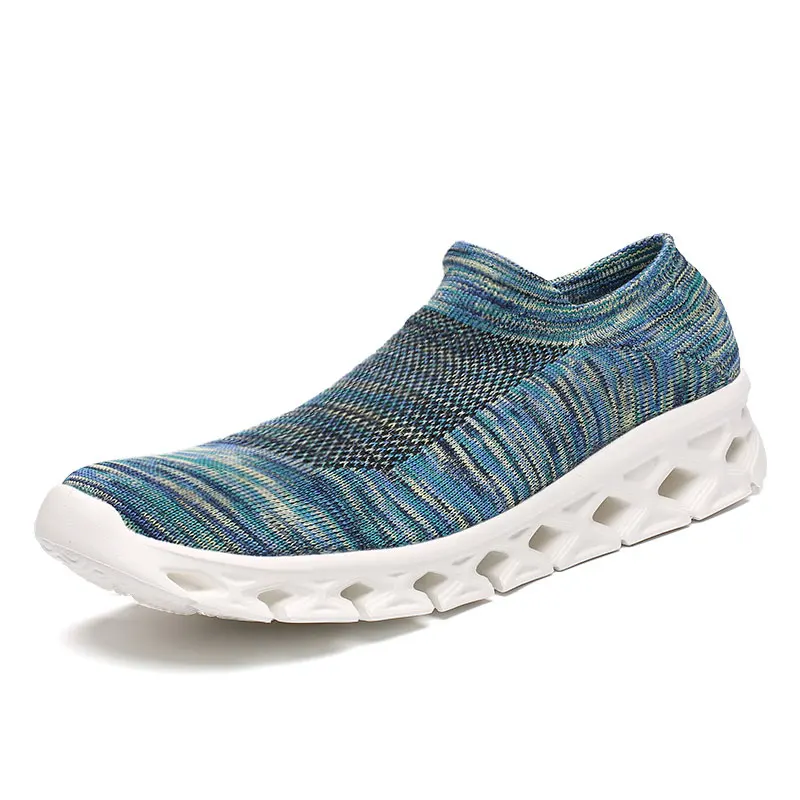 MWY модные брендовые эластичные тканевые носки кроссовки Мужские дышащие Нескользящие вулканизированные туфли для отдыха размера плюс Zapatillas Hombres - Цвет: Небесно-голубой