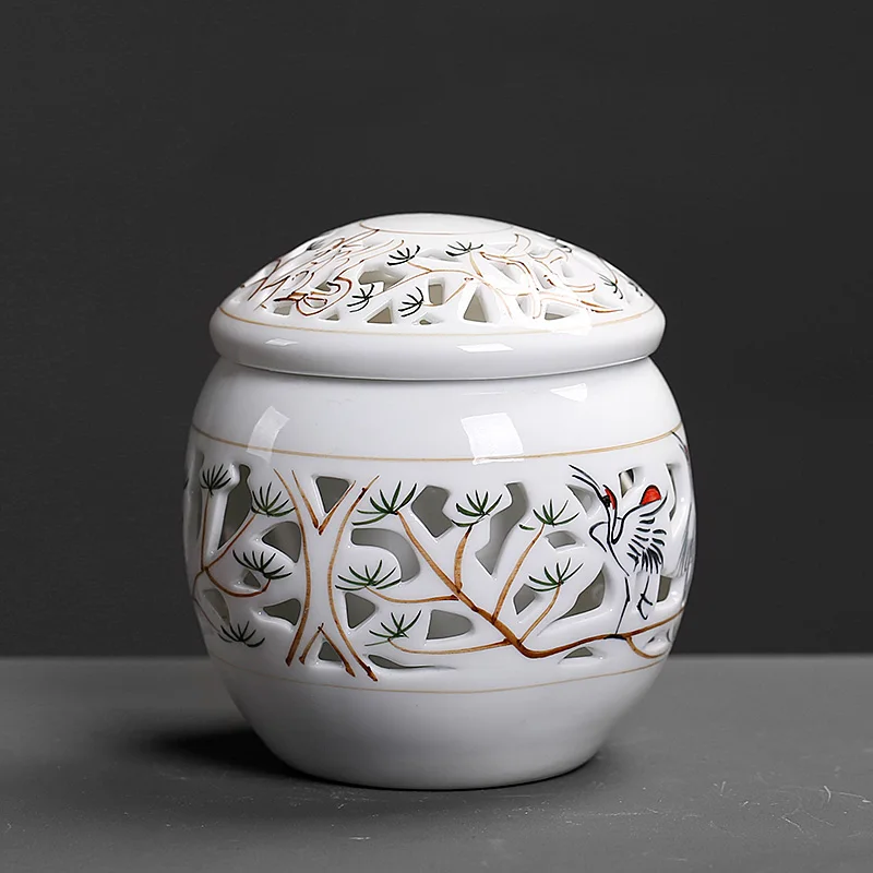 

Jingdezhen Ceramic Porcelain Hollow Tea Storage Jar Office Teaware Kung Fu Tea Set Accessories Tieguanyin Tea Leaves Tanks Cans