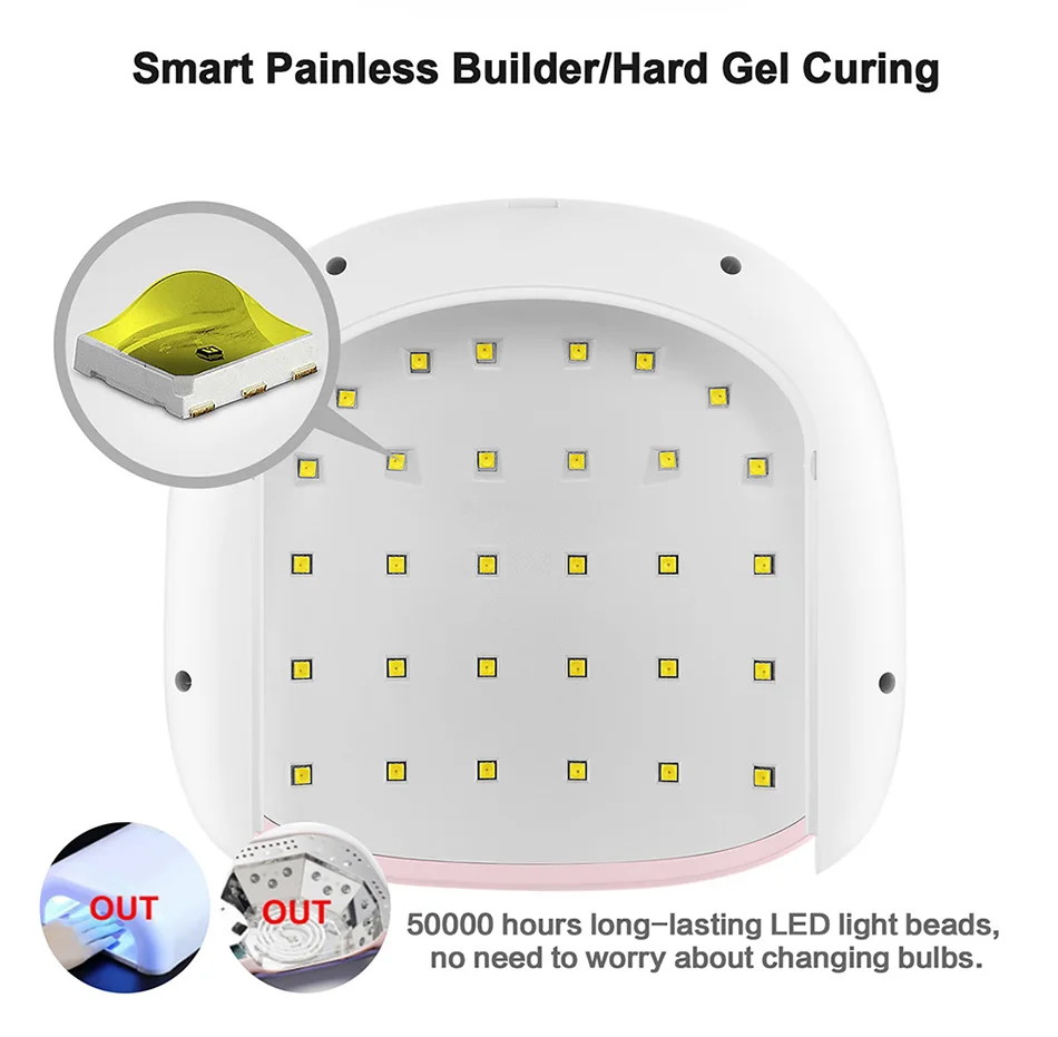 Secador de Unhas Híbrida para Unhas Polonês com Sensor Arte do Unha Sunuv Led Lâmpada Gel Inteligente Display Lcd Manicure Salão Rosa Sun4s 48 w uv 8 Beleza e saúde