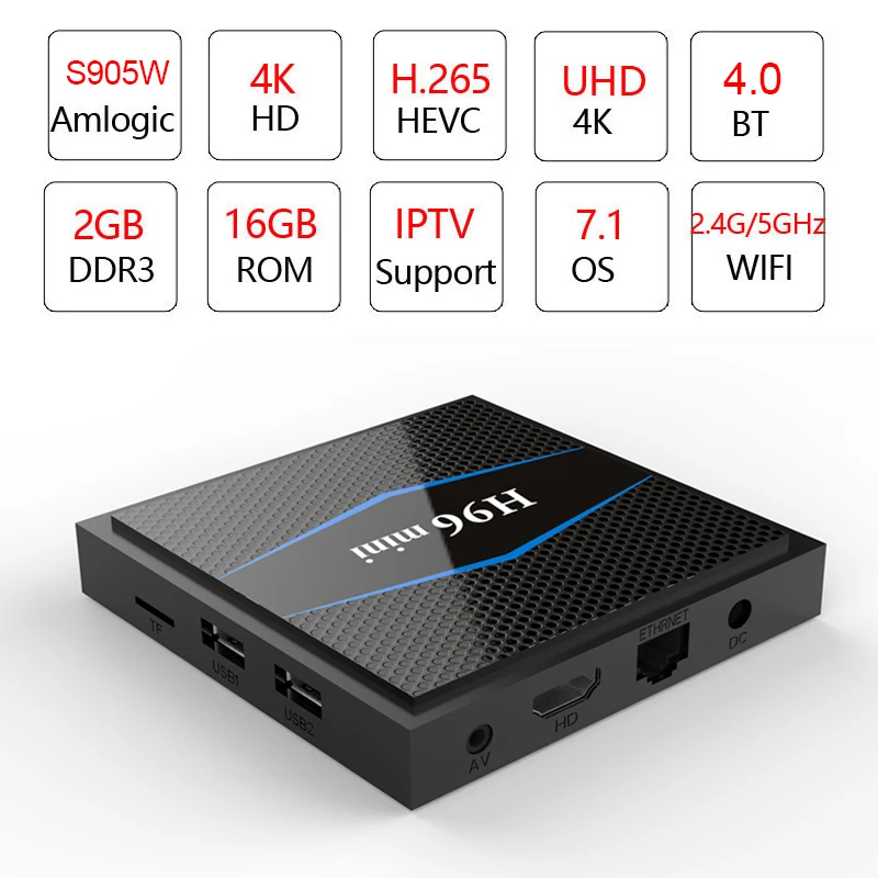 Xinways Android 7 1 ТВ приставка S905W 2 Гб di RAM DDR3 + 16 ROM eMMC 4 k Поддержка WiFi ГГц Miracast Airplay