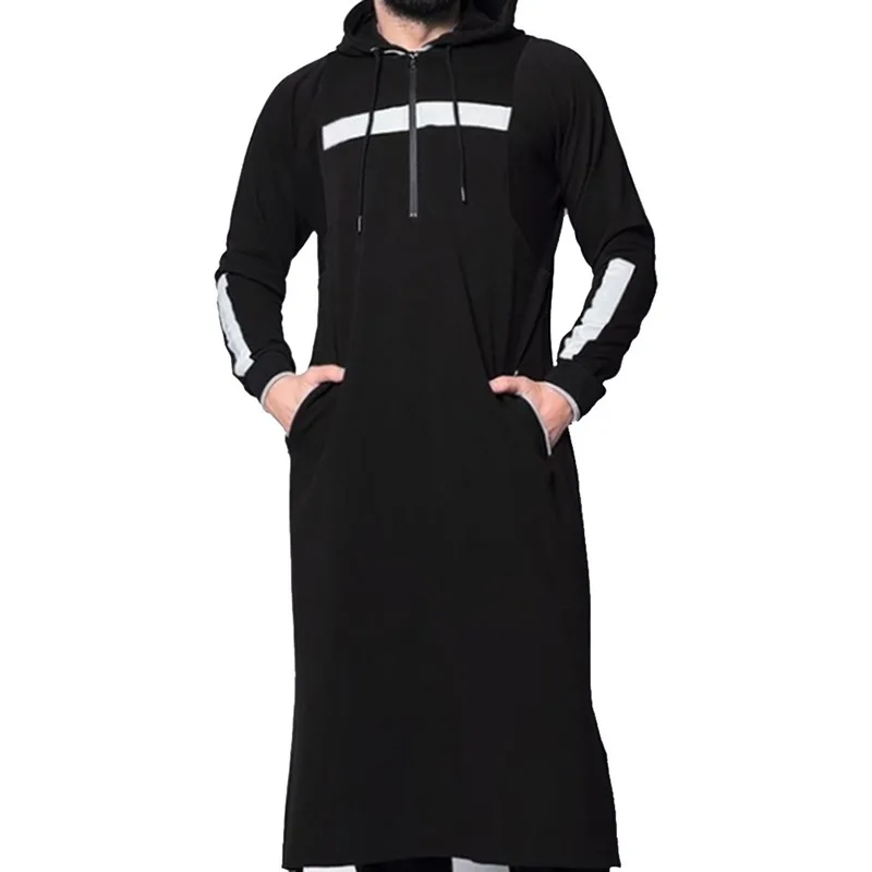 

Modish Muslim Striped Sweatshirt Casual Drawstring Hoodies Poleron Hombre Long Straight Hoody Autumn Luxury Pullovers Arab Tops
