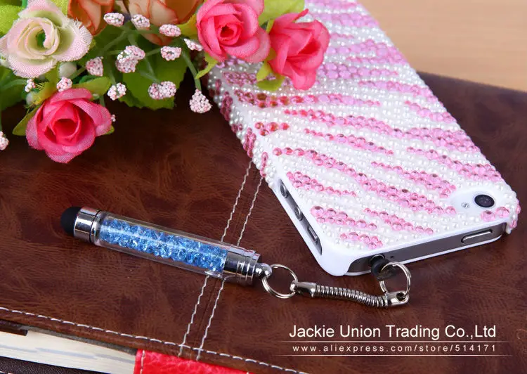 Wholesale 10 Pcs/lot High-texture Mini Crystal Stylus Pen Capacitive Screen Touch Pen For iPhone + Dust Plug very Portable