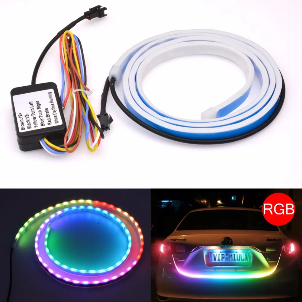 

Katur 120CM RGB Colorful Flowing LED Strip Turn Signal Tail Trunk Warning Light For Car Trunk Dynamic Blinkers Car Styling