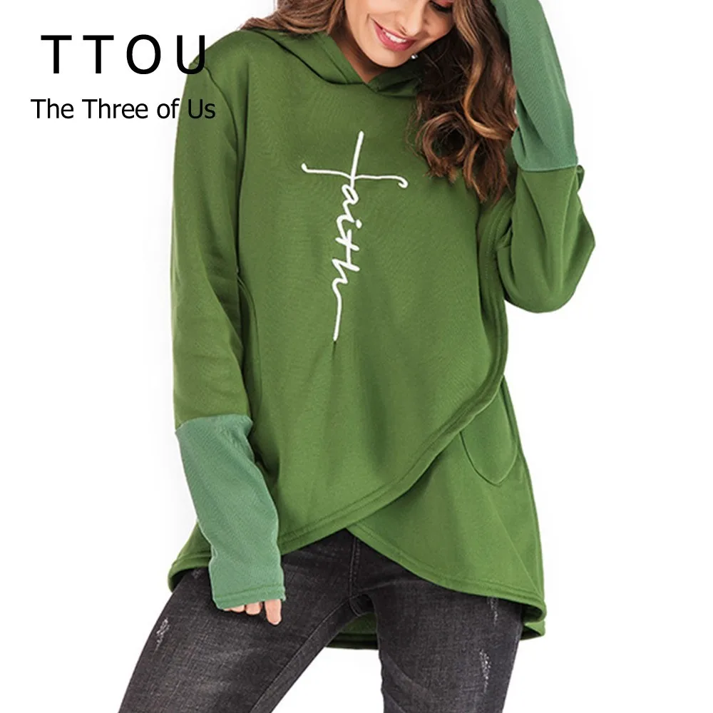 women hoodie sweatshirt patchwork hooded long sleeve pullover hoodies Irregular pocket female autumn hoodie plus size 5XL
