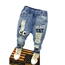 Новинка года, весенне-осенние детские брюки джинсы для маленьких мальчиков и девочек от 1 до 7 лет повседневные штаны для мальчиков джинсы с рисунком кота для детей