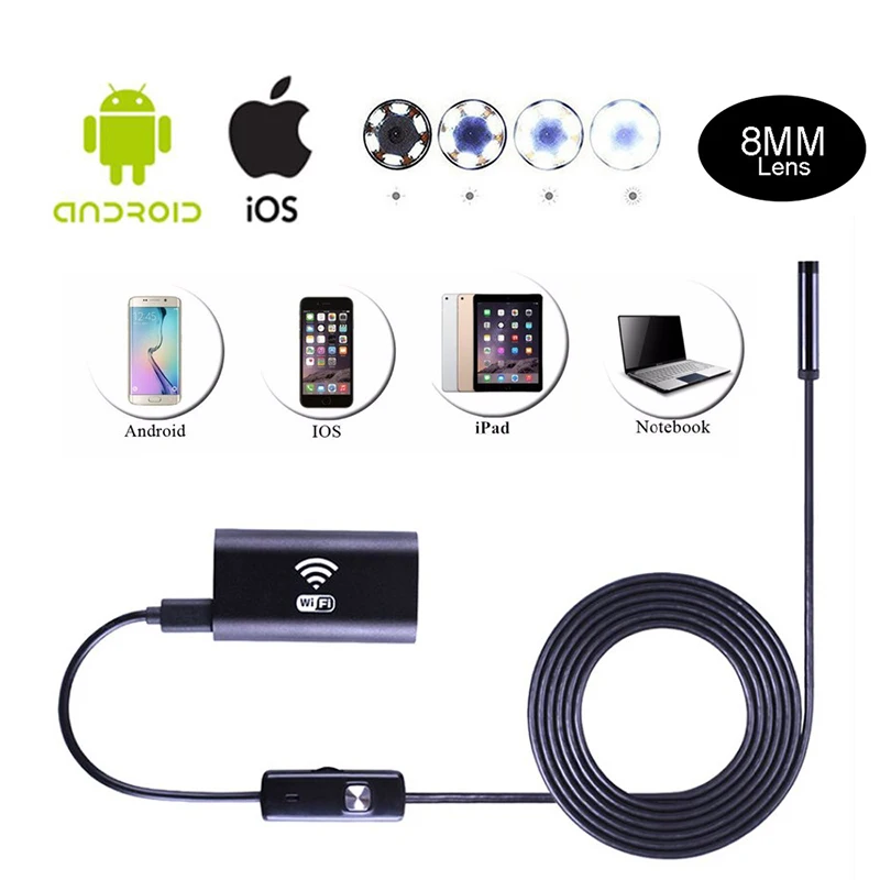 

2018 Wifi Endoscope Camera Android Borescope Cam Endoscopio 8mm Lens 10m Semi Rigid Hard Tube and Softwire iOS Endoscope