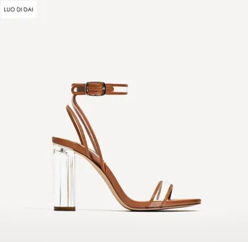 

2019 fashion women party shoes open toe PVC high heels buckle shoes clear heel summer gladiator sandals PVC sandals