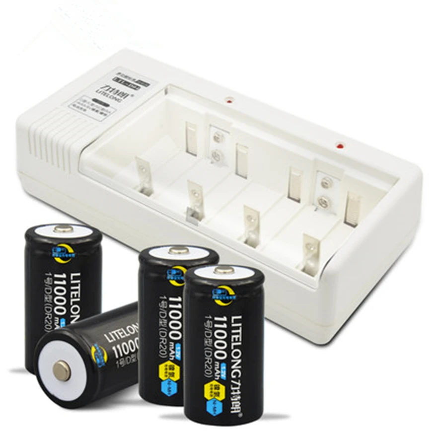 4pcs x Large capacity NiMH 11000mAh D rechargeable battery+ universal